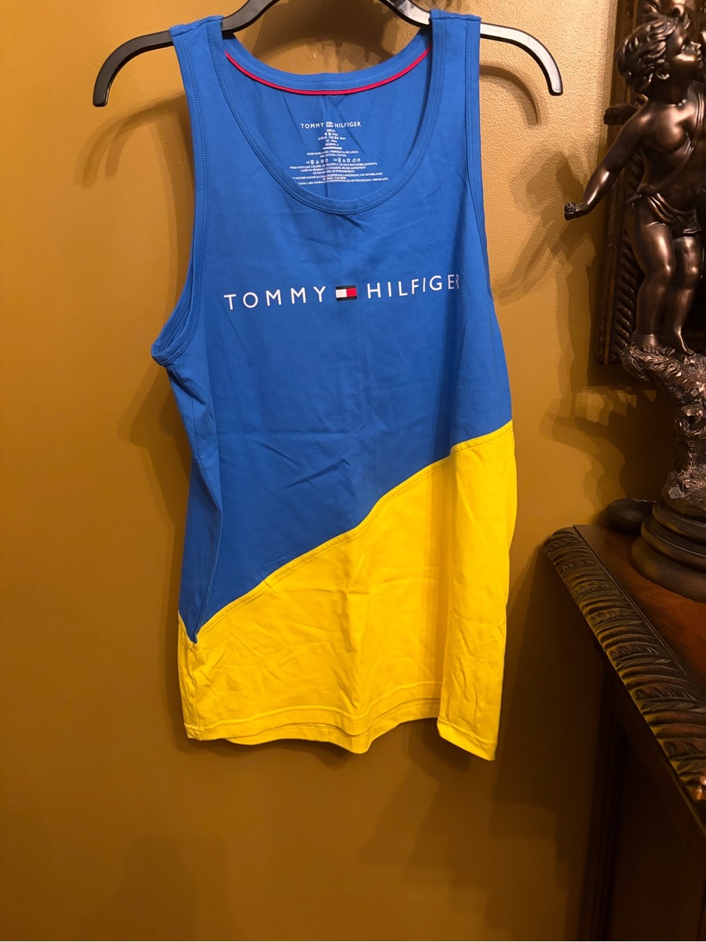 Tommy Hilfiger Blue and Yellow Diagonal Colorblock Men's Tank